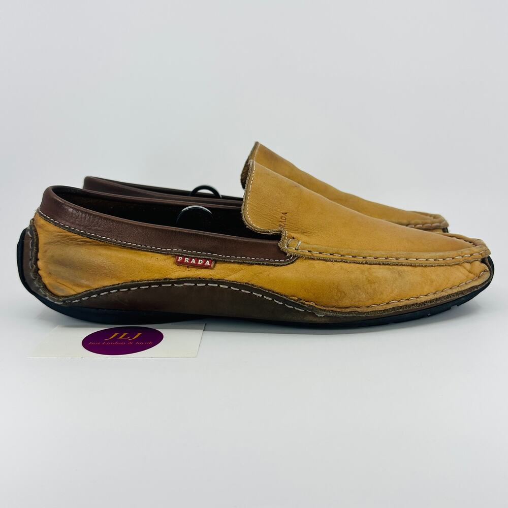 Prada Men's Vintage Contrast Leather Driving Moccasin Loafers Size 43 EU/ 10 US